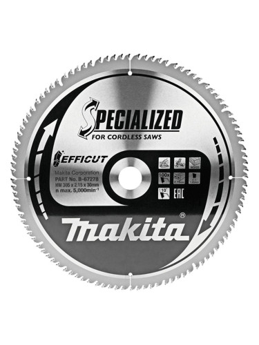 Циркулярен TCT режещ диск за дърво, Makita SPECIALIZED EFFICUT B-67278, 305x20x100T