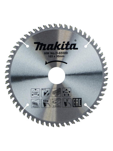 Многофункционален циркулярен TCT режещ диск, Makita D-65589, 185x30x60T