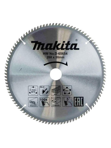 Многофункционален циркулярен TCT режещ диск, Makita D-65654, 260x30x100T