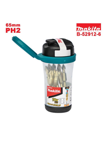 Торсионни битове PH2, 65 мм, Makita B-52912-6, 10 бр. в магнитна кутия