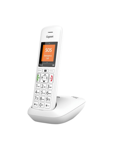 Безжичен телефон Gigaset E390, 2.2" (5.5cm) цветен дисплей, адресна памет за 200 номера, бял