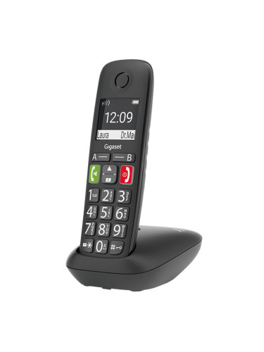 Безжичен DECT телефон Gigaset E290, 2" (5.08cm) монохромен дисплей, 1 линия, еко режим, адресна памет до 150 номера, функция "свободни ръце", нощен режим, 8 програмируеми бутона, черен