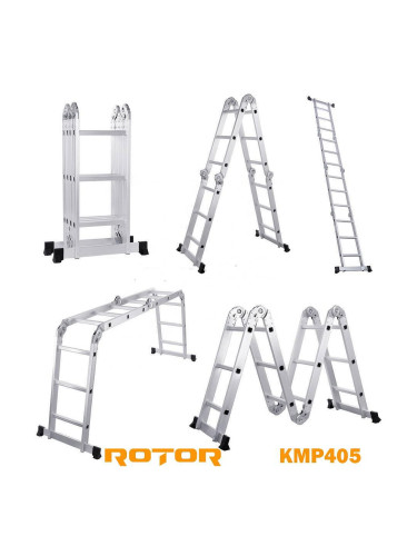 Стълба алуминиева, мултифункционална, 4x5 стъпала, 5.7 м, ROTOR KMP405