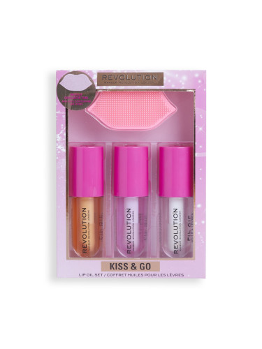 КОМПЛЕКТ Makeup Revolution Kiss & Go Glaze Lip Care Gift Set Продукт за устни дамски 13,5ml