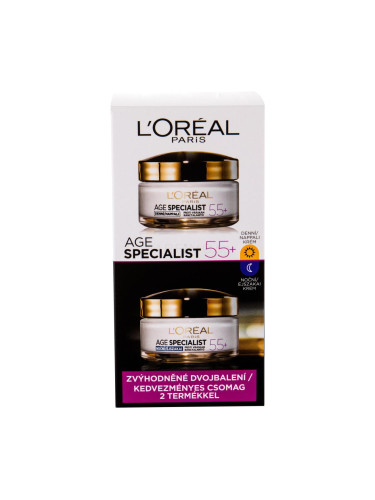 L'Oréal Paris Age Specialist 55+ Подаръчен комплект дневна грижа за лице 50 ml + нощна грижа за лице 50 ml увредена кутия