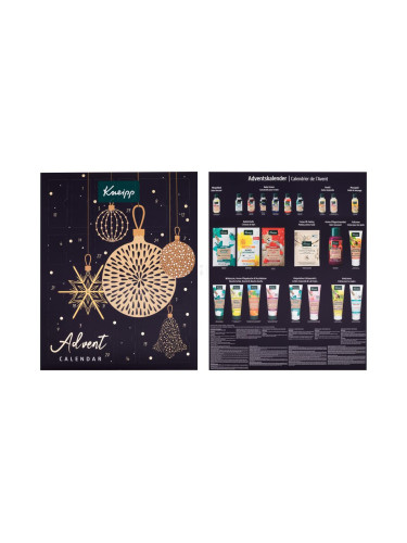 Kneipp Advent Calendar Подаръчен комплект душ гел 4 x 75 ml + масло за вана 7 x 20 ml + масло за тяло 2 x 20 ml + масажно масло 1 x 20 ml + пилинг 1 x 40 ml + крем за ходила 1 x 75 ml + пяна за вана 1 x 100 ml + соли за вана 3 x 60 g + крем за ръце 2 x 75 ml + лосион за тяло 2 x 75 ml