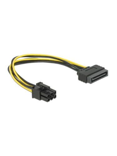 Захранващ кабел DeLock 82924, SATA 15pin(м) към PCI-E 6pin(м), 0.2m