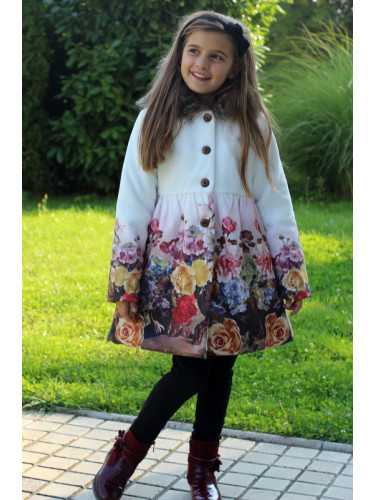 Детско палто на цветя с качулка с еко косъм