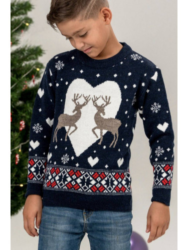 Детски коледен пуловер в тъмносиньо и бяло за момче 774458