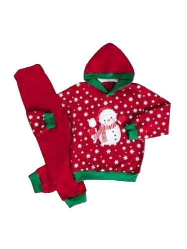 Коледен комплект в червено със зелено със снежен човек и снежинки и ка