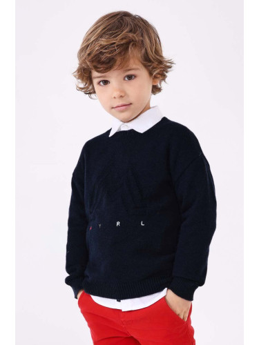 Детски пуловер с вълна Mayoral в тъмносиньо от лека материя