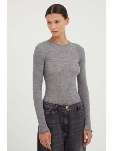 Вълнен пуловер Samsoe DOUDO дамски в сиво от лека материя F00013571
