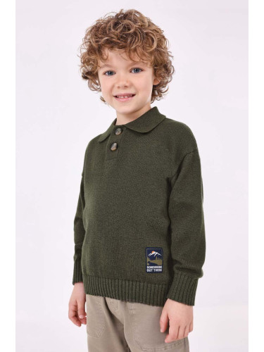 Детски пуловер с вълна Mayoral в зелено от лека материя