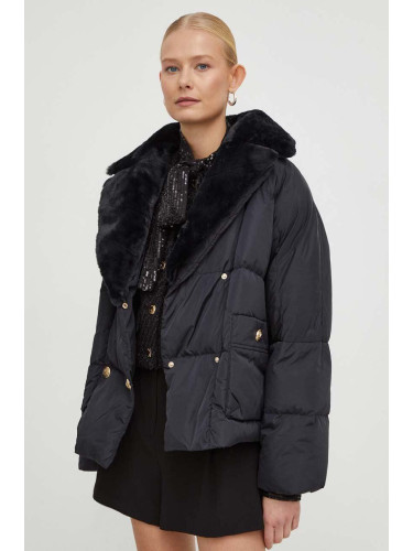 Пухено яке Luisa Spagnoli в черно зимен модел с уголемена кройка