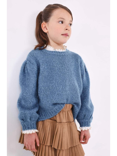 Детски пуловер с вълна Mayoral в синьо от топла материя