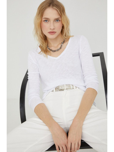 Памучна блуза с дълги ръкави American Vintage T-SHIRT ML COL V в бяло SON02B