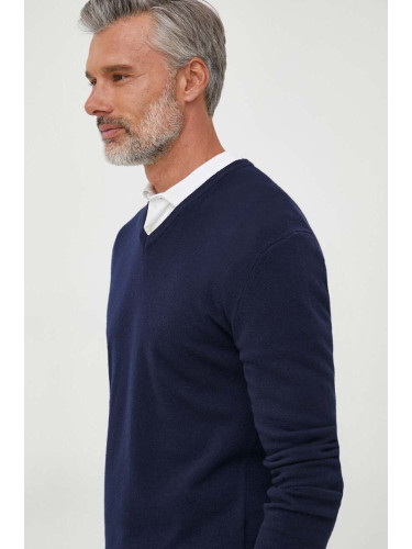 Вълнен пуловер United Colors of Benetton мъжки в тъмносиньо от лека материя