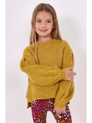 Детски пуловер с вълна Mayoral в жълто от топла материя