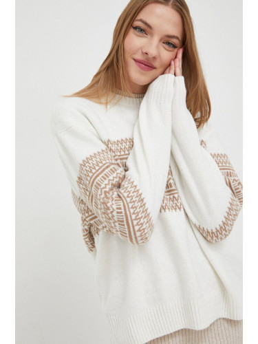 Пуловер Hollister Co. дамски в бежово от топла материя