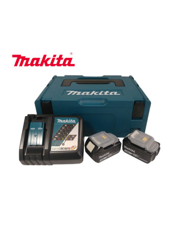 Акумулаторен комплект Makita 197952-5 (2x батерии BL1830 + зарядно DC18RC + куфар Makpac) Li-Ion, 18V, 2x3Ah