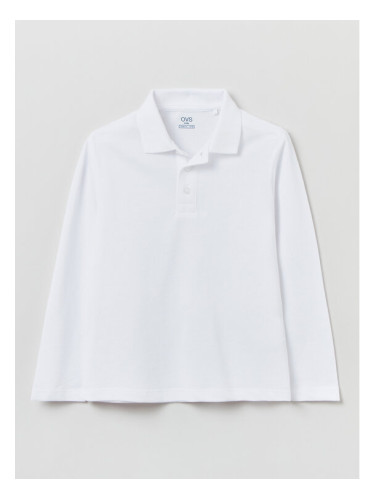 OVS Тениска с яка и копчета 1820988 Бял Regular Fit
