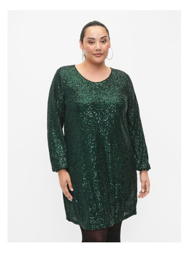 Zizzi Коктейлна рокля M59218A Зелен Loose Fit