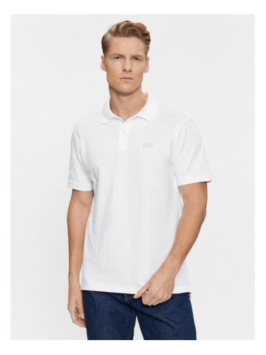 Gap Тениска с яка и копчета 586306-05 Бял Regular Fit
