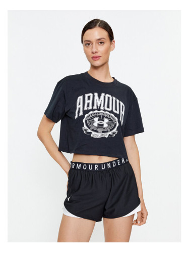 Under Armour Тишърт Ua Collegiate Crest Crop Ss 1379402 Черен Loose Fit