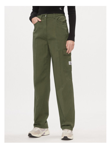 Calvin Klein Jeans Текстилни панталони J20J221297 Зелен Straight Fit