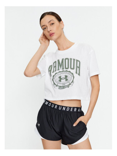 Under Armour Тишърт Ua Collegiate Crest Crop Ss 1379402 Бял Loose Fit