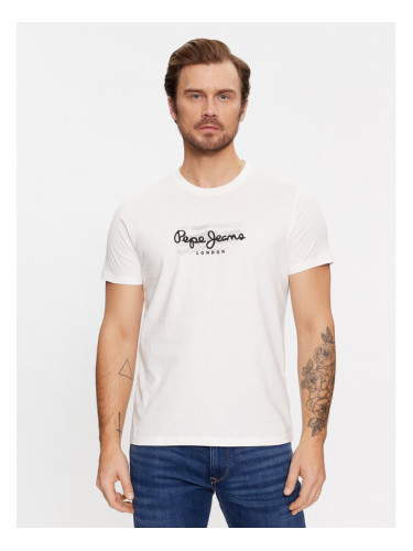 Pepe Jeans Тишърт Castle PM509204 Бял Regular Fit