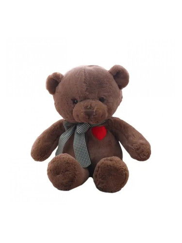 Плюшено мече с червено сърце, кафяво, 35 см