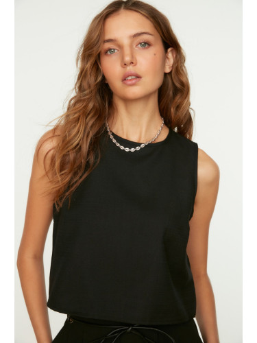Trendyol Black Sleeveless Crop Woven Linen Look Blouse