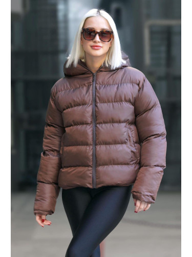 Madmext Women's Brown Hooded Puffer Coat