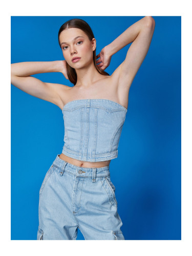 Памучен дънков топ без презрамки