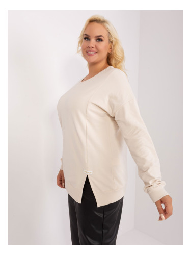 Light beige women's plus size blouse with a round neckline