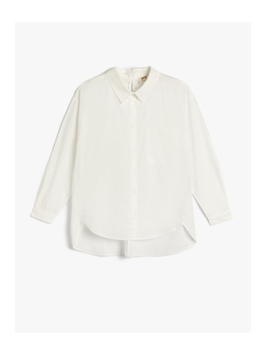 Koton Cotton Shirt Long Sleeve With Pockets Asymmetrical Cut Window Detail on the Back