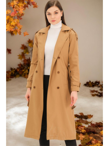 Z6737 DEWBERRY WOMEN'S TRENCH COAT-FLAT CAMEL