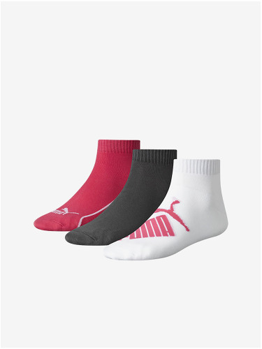 Set of three pairs of socks in dark pink, gray and white Puma - Men