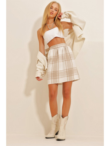 Trend Alaçatı Stili Women's Beige Elastic Waist Cachet Mini Skirt