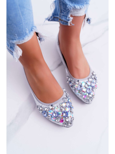 Boto Baleriny Damskie z Kamieniami Srebrne Crystal