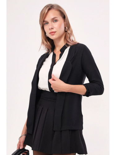 armonika Women's Black Turn Up Sleeve Collar Jacket