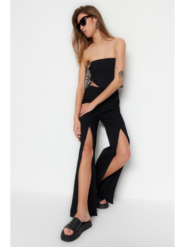 Trendyol черен цепка висока талия широк крак дънки