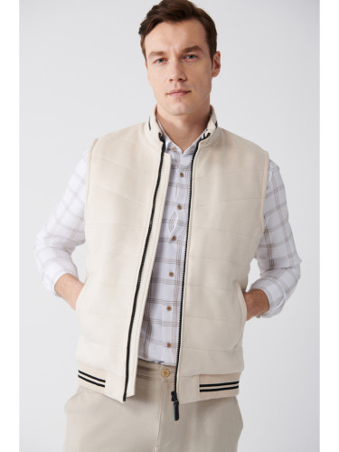 Avva Men's Beige Suede Textured Fiber Comfort Fit Comfort Cut Vest