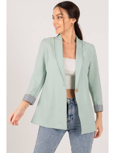 armonika Women's Mint Striped Single Button Jacket