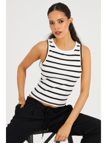 Cool & Sexy Women's White-Black Striped Camisole Blouse