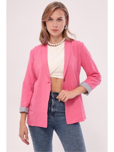 armonika Women's Fuchsia Striped Single Button Jacket