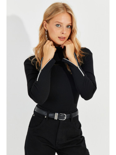 Cool &; секси дамски черни ръкави с цип камизола рибарска блуза