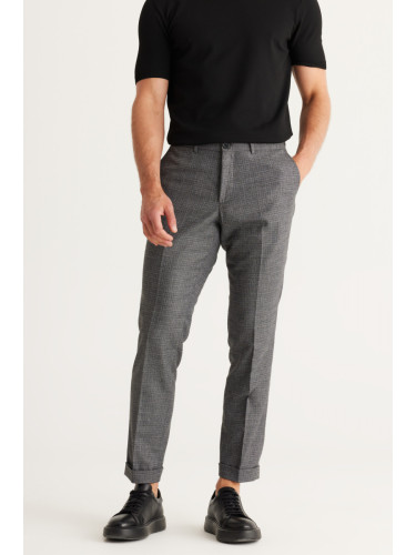 ALTINYILDIZ CLASSICS Men's Gray Slim Fit Slim Fit Patterned Elastic Waist Flexible Classic Fabric Trousers