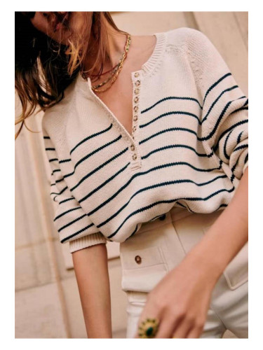 Madmext Ecru Turtleneck Striped Knitwear Sweater